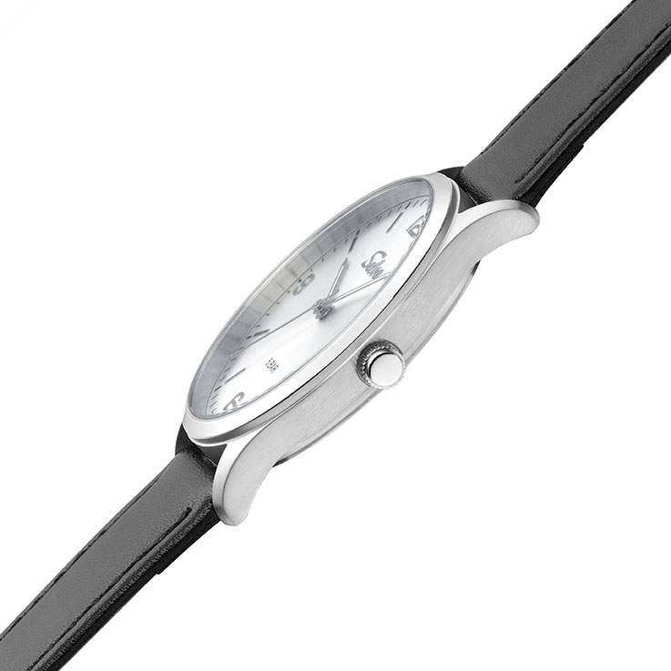 SELVA Quarz-Armbanduhr mit Lederband Zifferblatt silber Ø 39mm