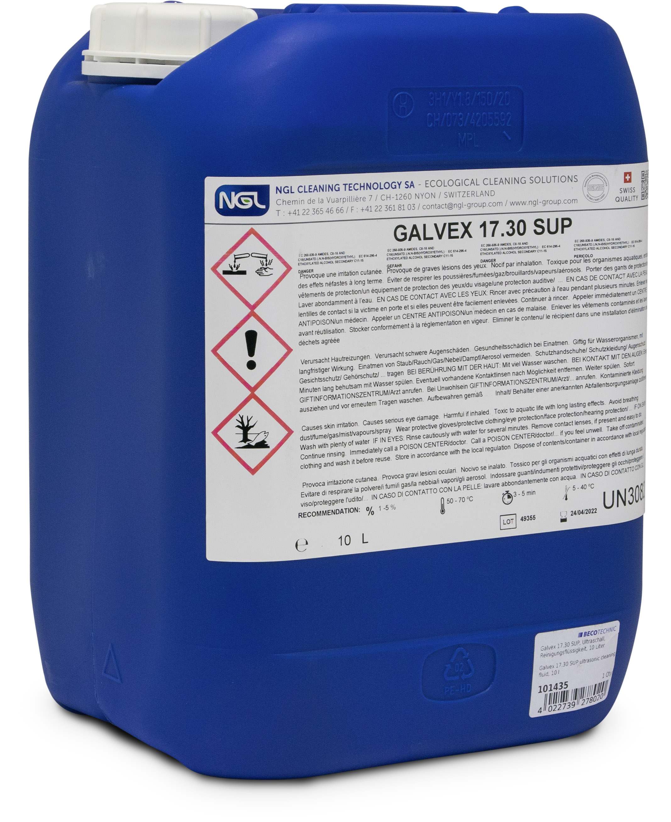 GALVEX 17.30 SUP Reinigungsflüssigkeit für die Ultraschallreinigung, 10 Liter