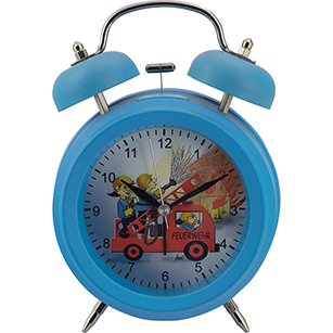 Kids Quartz Twinbell Alarm Clock Firebrigade, blue