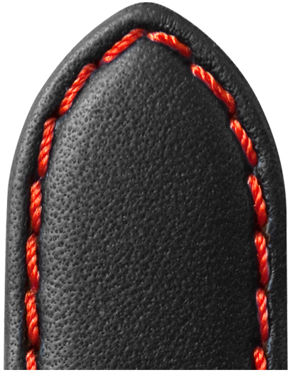 Pasek skórzany Denver 18mm czarny z czerwonym szwem