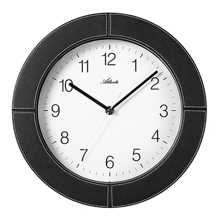 Atlanta 4398 black quartz wall clock leather look