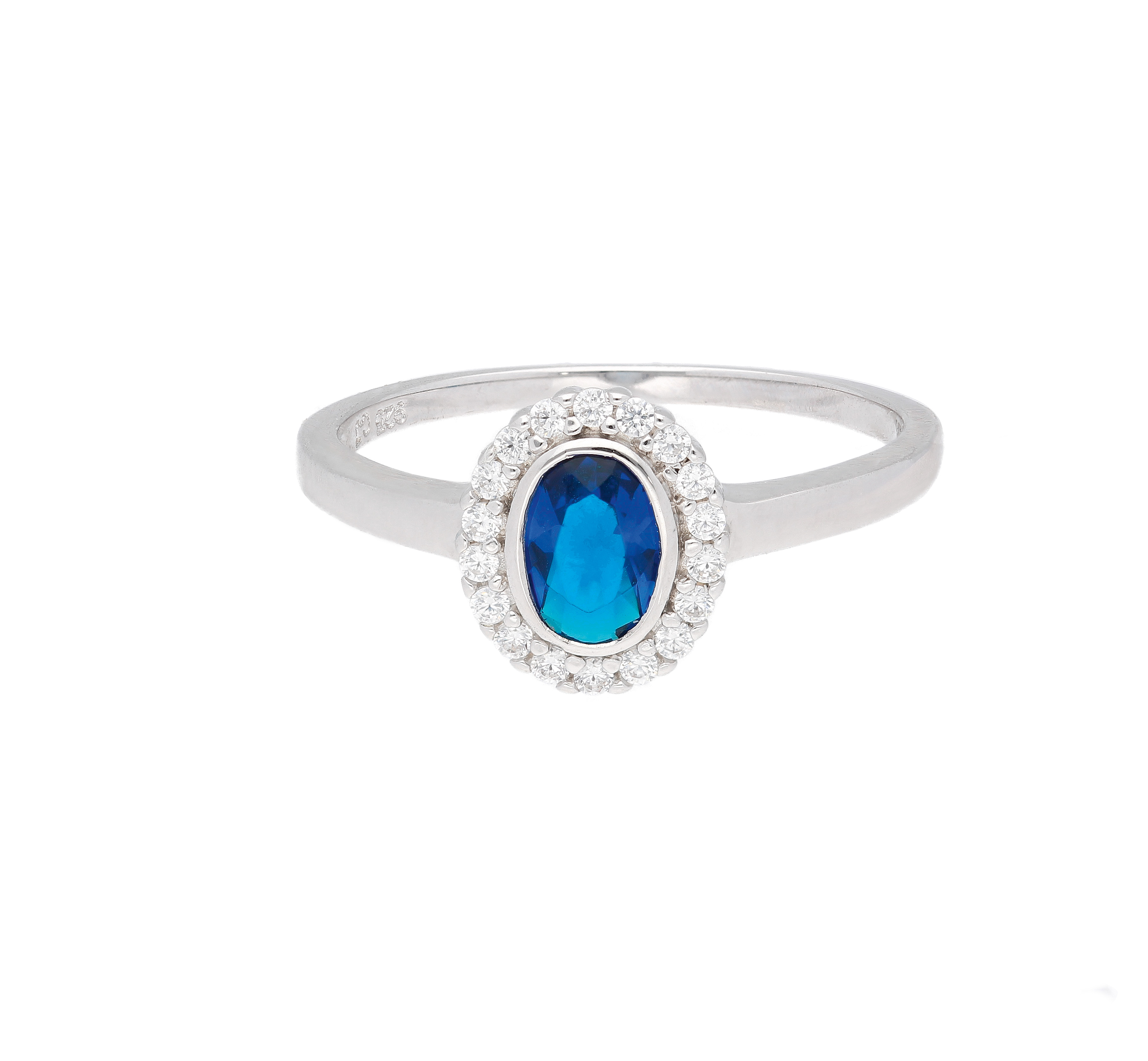 Ring 925/rh W 50 Zirkonia und Zirkonia farbig blau