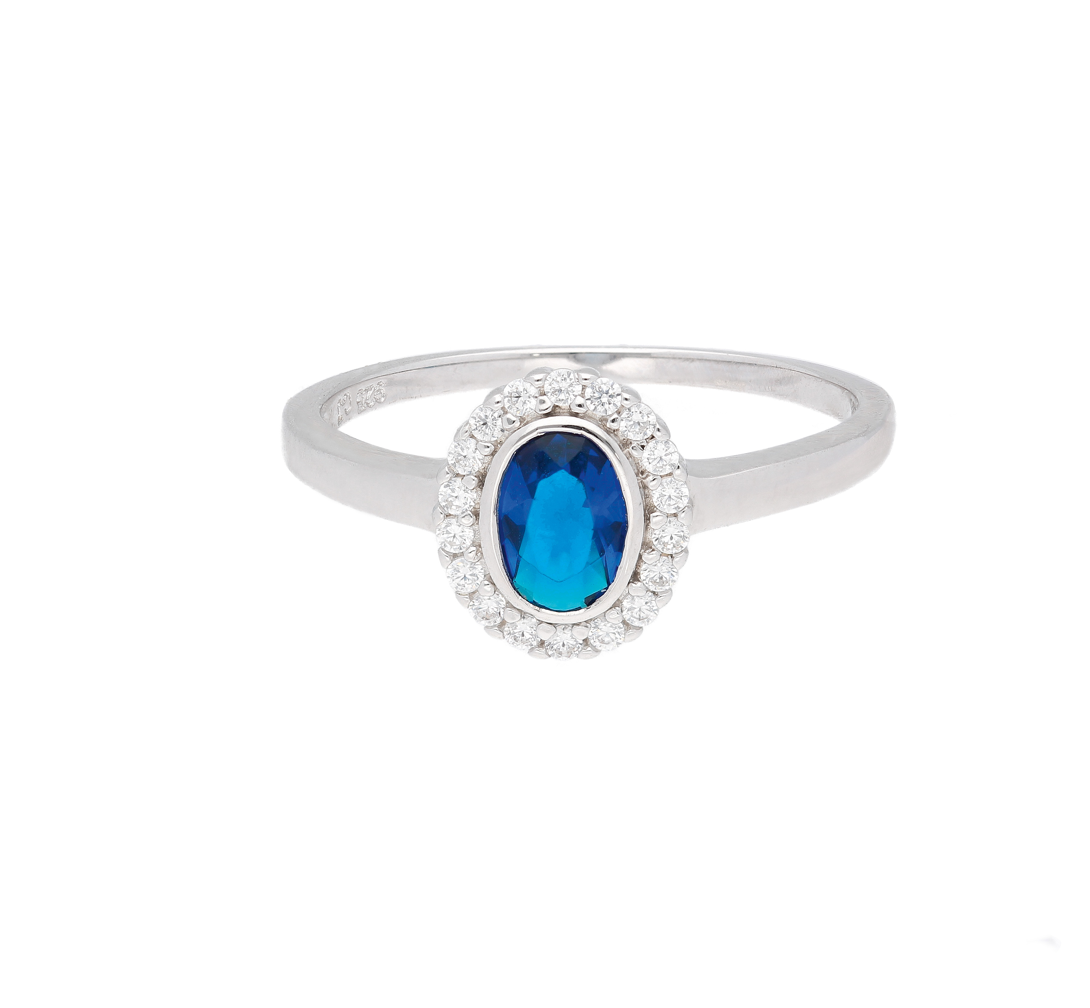 Ring 925/rh W 52 Zirkonia und Zirkonia farbig blau