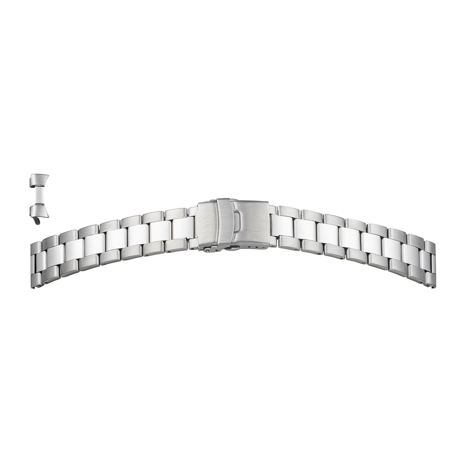 Metallband Edelstahl 20-20mm weiß, massiv, satiniert, 3-Falt-Schließe und 2 Drücker