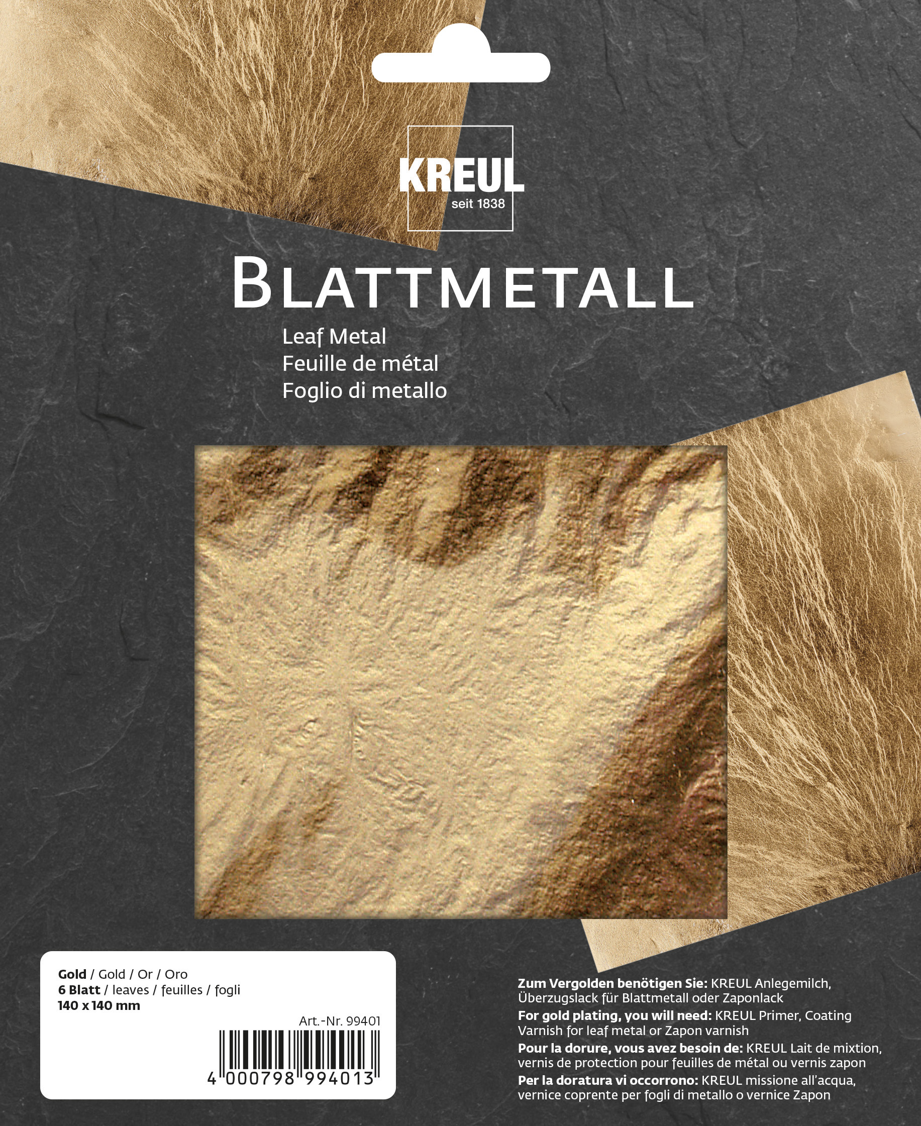 Blattmetall Gold, 6 Blätter