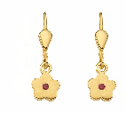 Dropped earrings with omega back gold 333/GG, bloom, synthetic ruby