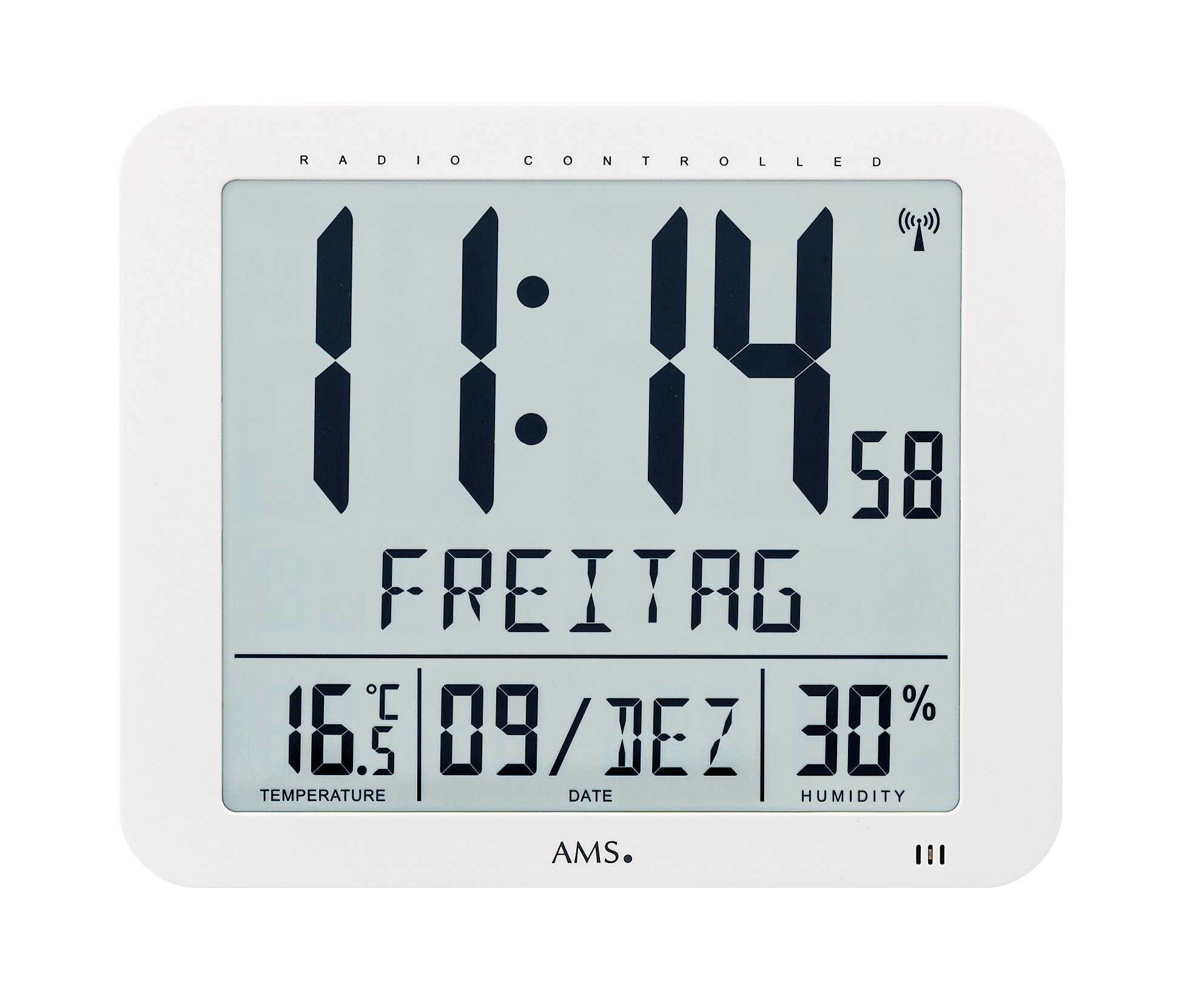 AMS radio wall clock digital, white