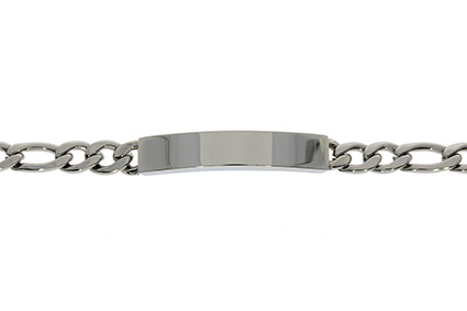 Id-Armband Figaro, Edelstahl, poliert, 8mm breit, Länge 21 cm