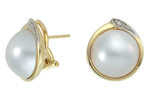 Ear clips with pin gold 585/rh, Mabe pearl with 2 brilliant-cut diamonds, 0.02 ct. WSI