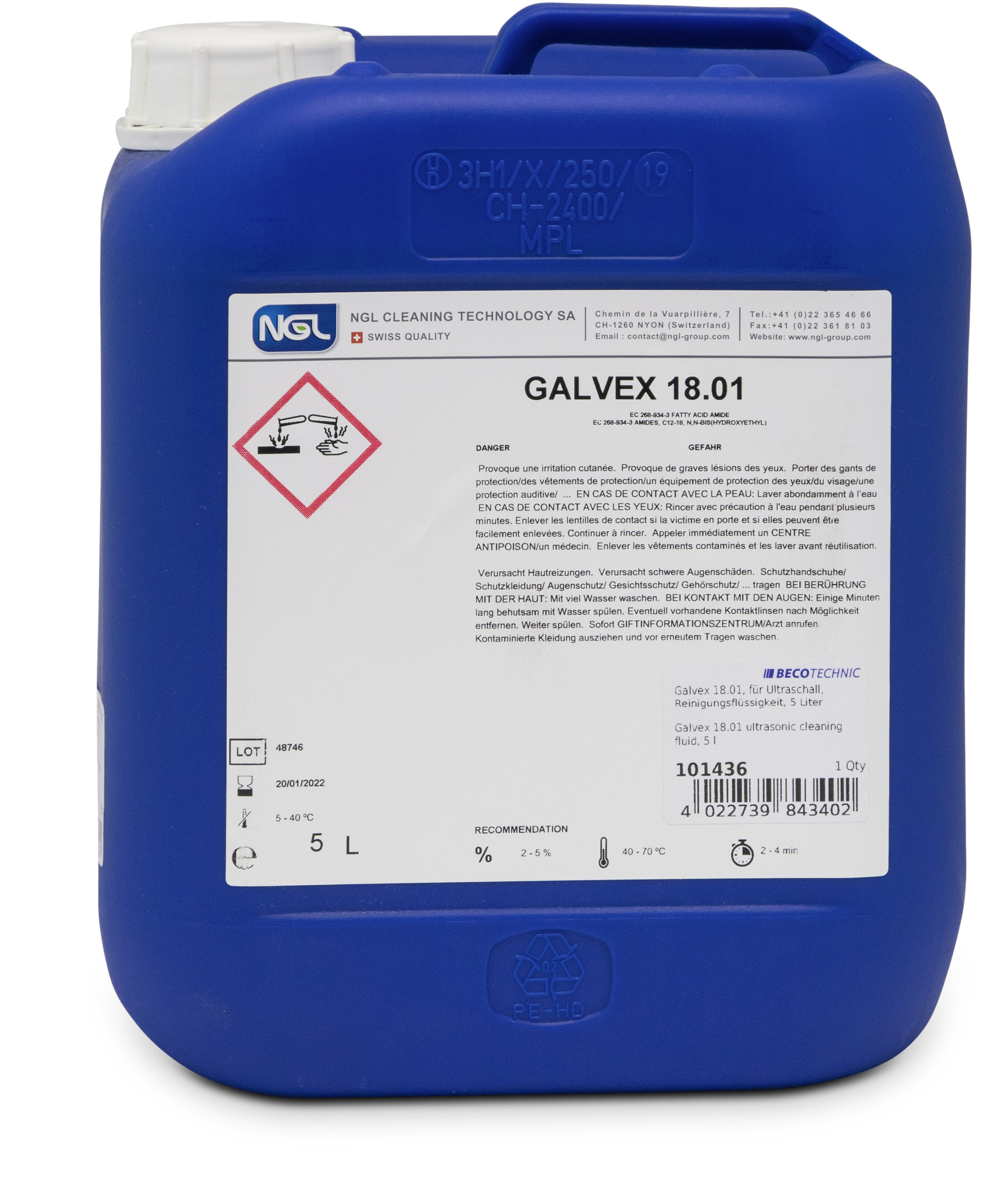 GALVEX 18.01 Reinigungsflüssigkeit für die Ultraschallreinigung, 5 Liter