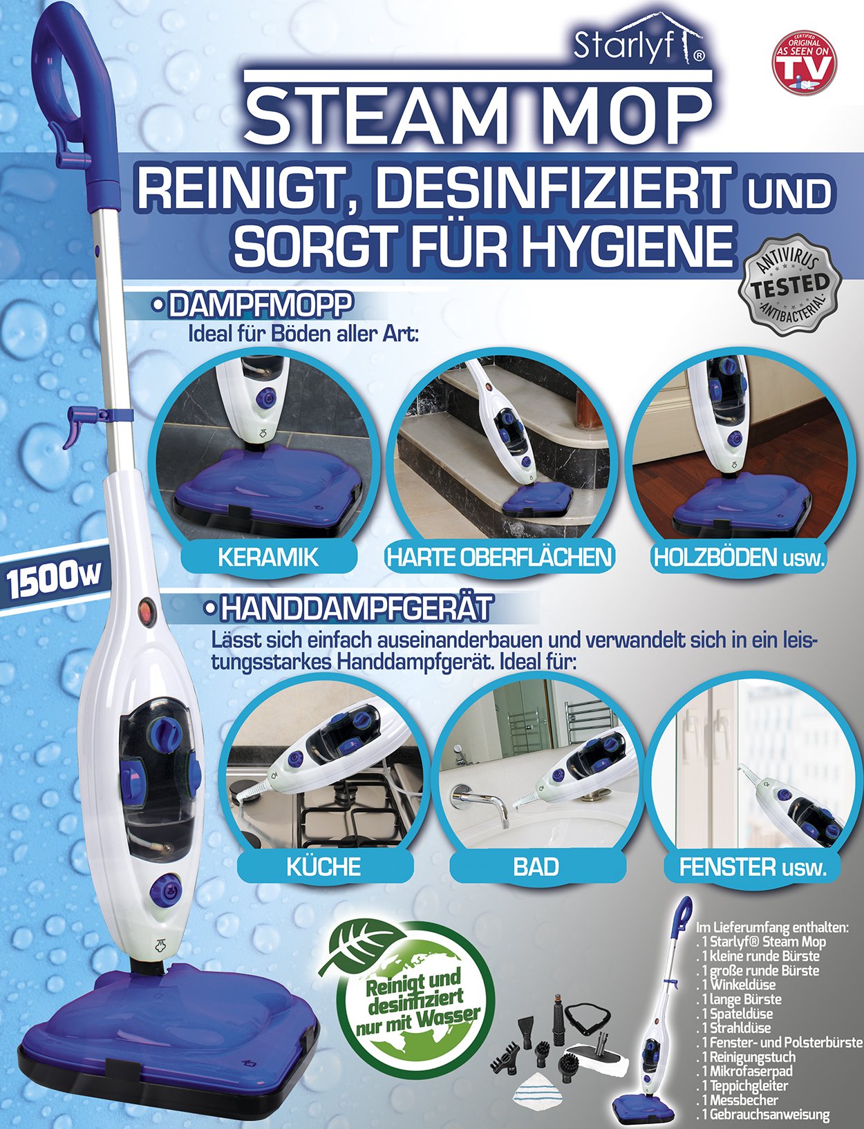 Stoomreiniger Steam mop - reinigt en desinfecteert