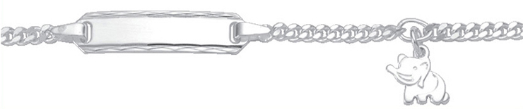Id-Armband Silber 925/-, Flachpanzer 16cm mit Elefantanhänger