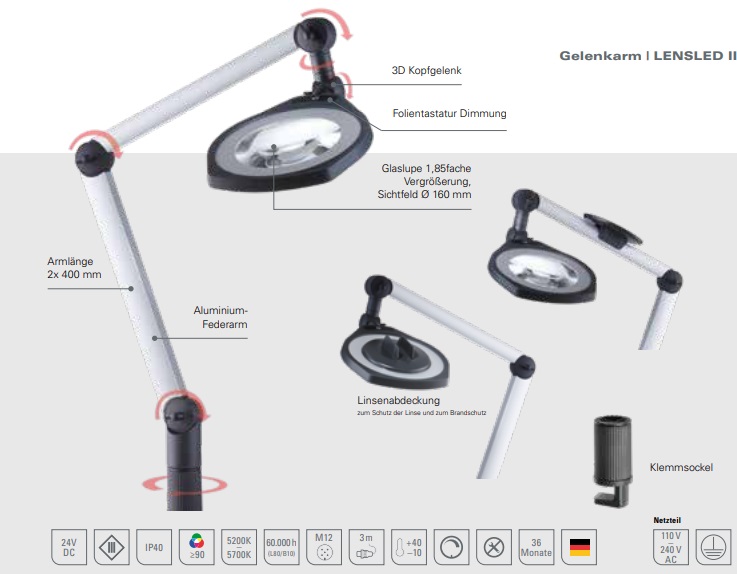 Loeplamp LENSLED II met 1.85x vergroting 15 watt - dimbaar