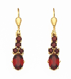 Dropped earrings with omega back gold 333/GG, garnet