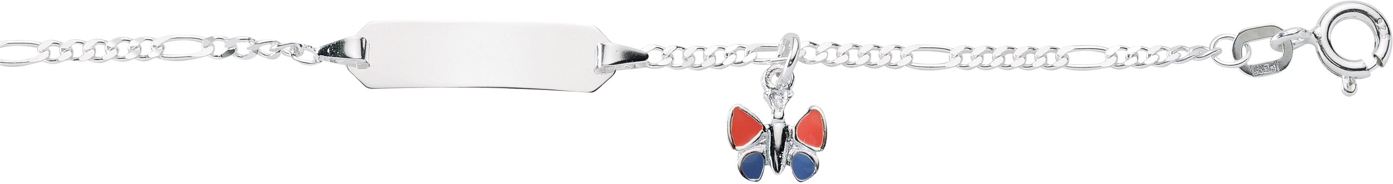 Id-Armband Silber 925/- Figaro Email, mit Schmetterling 3er Sort. 14cm