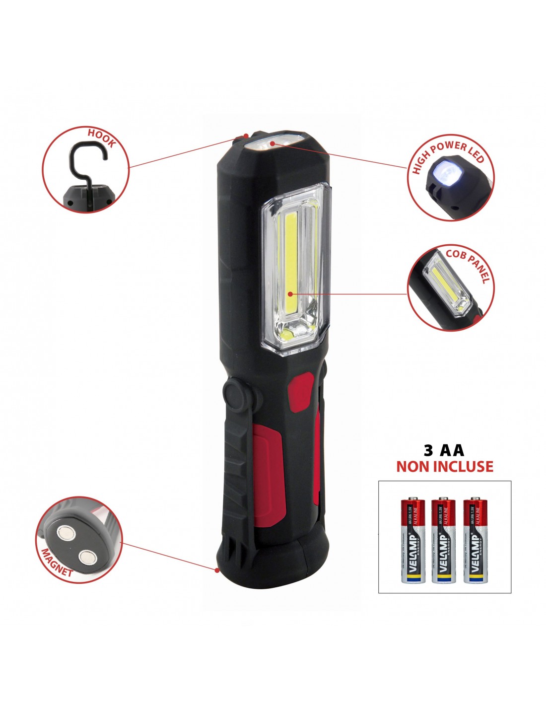 2-in-1 LED work lamp with hook, magnet and base