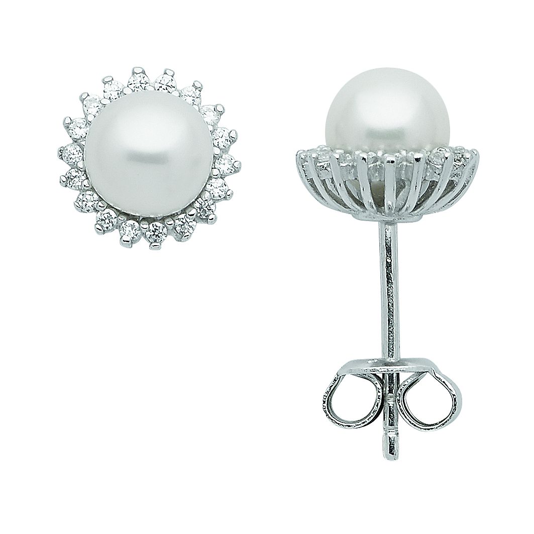 Ohrstecker 925/rh mit Süßwasserperle/Zirkonia