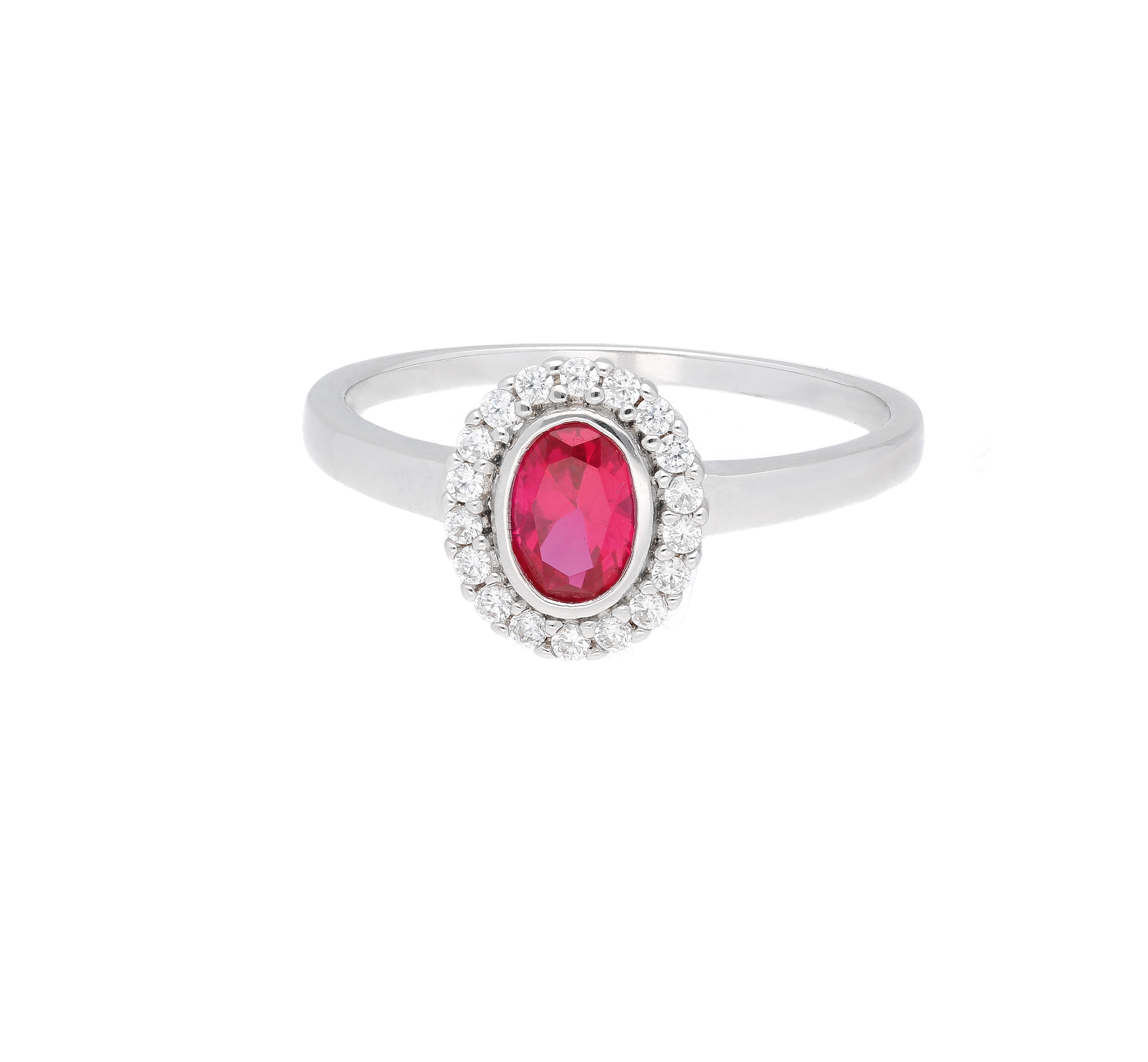 Ring 925/rh W 58 Zirkonia und Zirkonia farbig rot