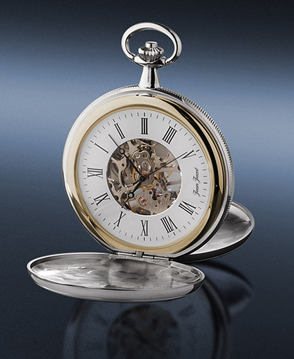 JEAN JACOT Pocket watch skeletonized with manual winding, chromed MADE IN GERMANY