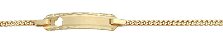 ID-armband goud 585/gg, vlakke schakels 16cm met uitgestanst hart