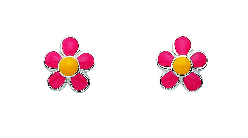 Ohrstecker 3 Paar 925/rh Blüte - rosa emailliert