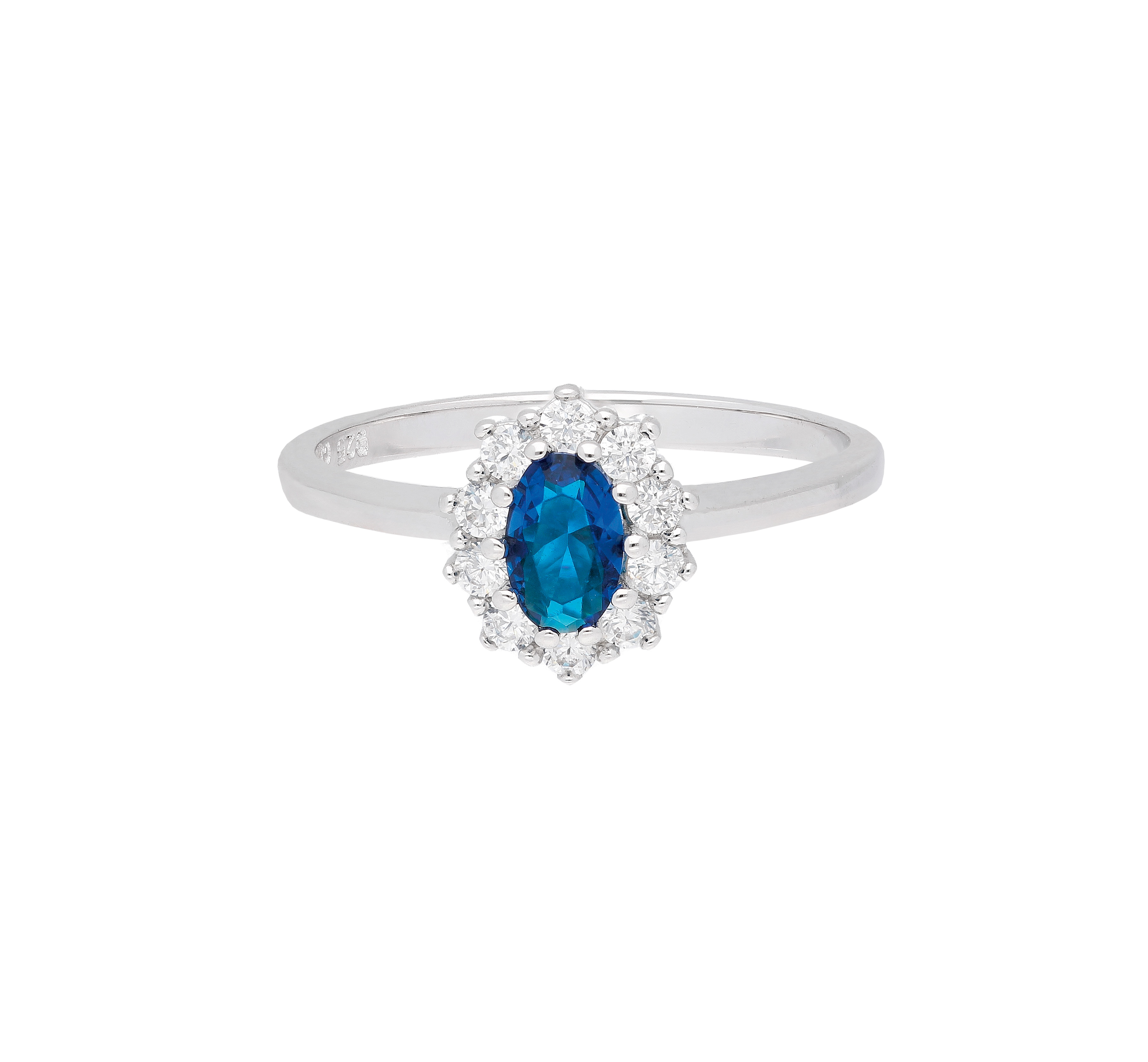 Ring 925/rh W 60 Zirkonia und Zirkonia farbig blau