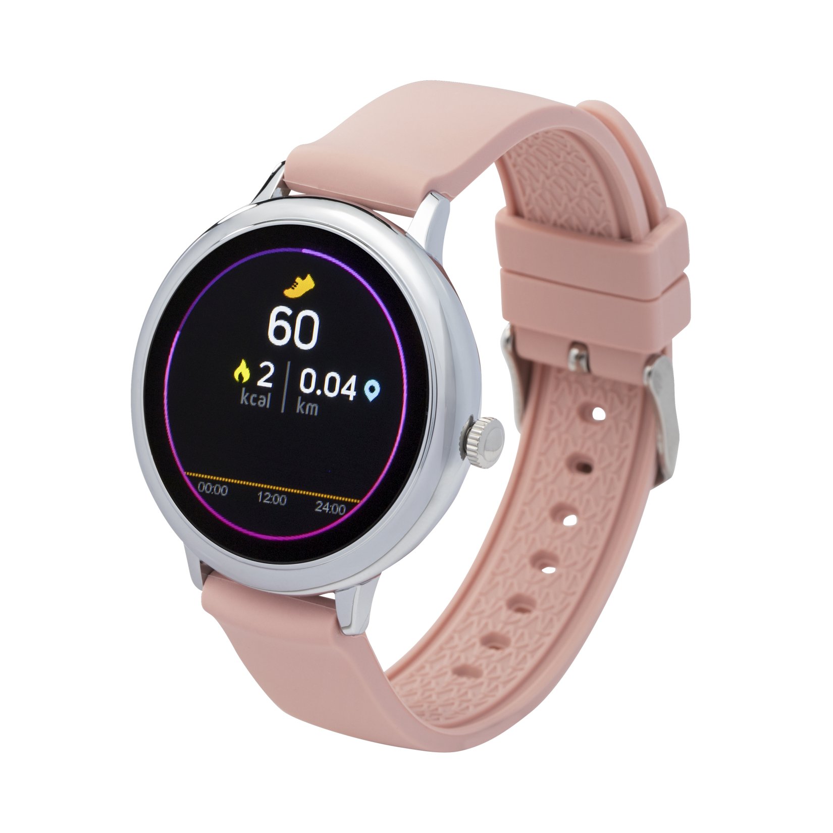 Fitness tracker / smartwatch with interchangeable wristband pink / gray