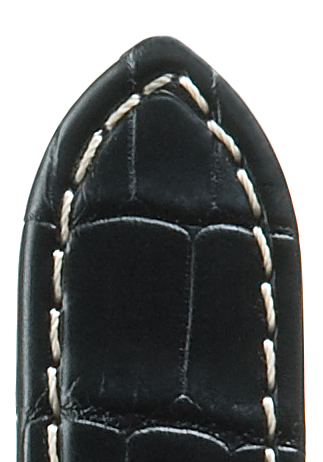 Leather band Alligator KN 18mm, black, contrast stitching beige