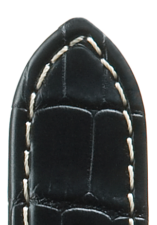 _ Leather band Alligator KN 22mm, black, contrast stitching beige