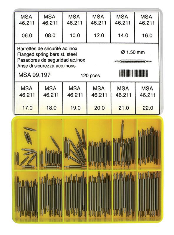 Assortiment push-pins 215E Roestvrij staal wit, Ø 1,5mm 6-22mm, Tappen met kraag