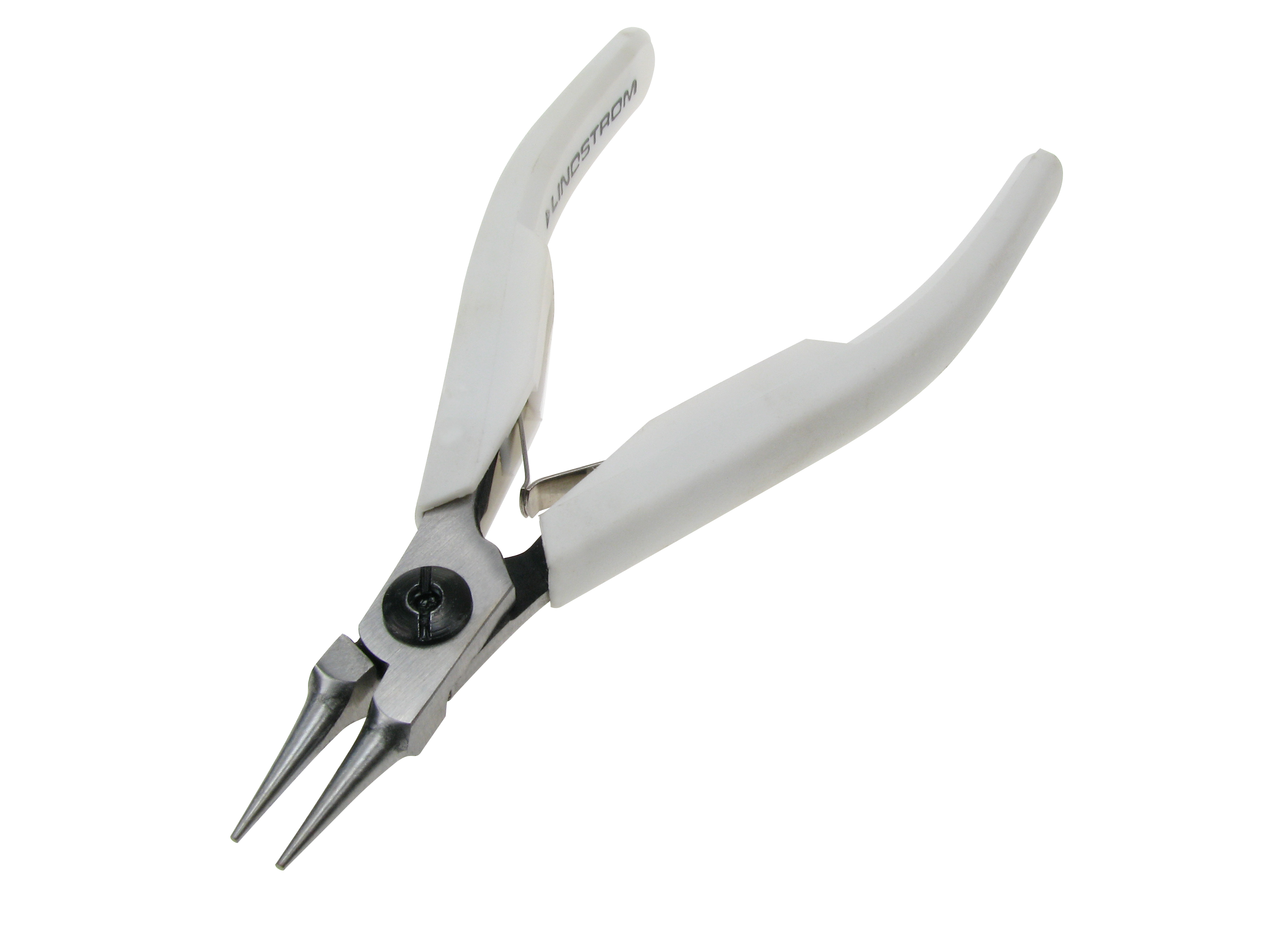 Round nose pliers with plastic-covered handles, Lindström, with lay-on joint.