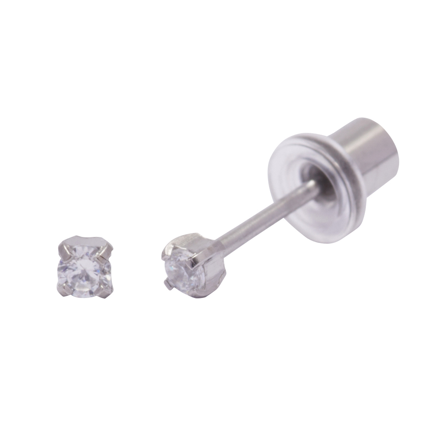 Ohrlino Erstohrstecker Krappenfassung weiß, Kristall weiß 2mm