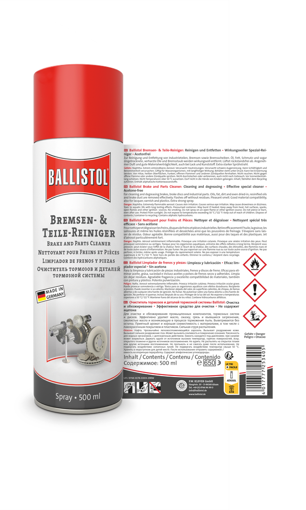 BALLISTOL rem- en onderdelenreiniger, 500 ml - verwijdert olie, vet, lijmresten en nog veel meer