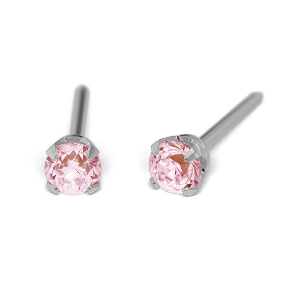 Erstohrstecker System 75 weiß Tiffany mit Cubic Zirkonia pink 3 mm Studex
