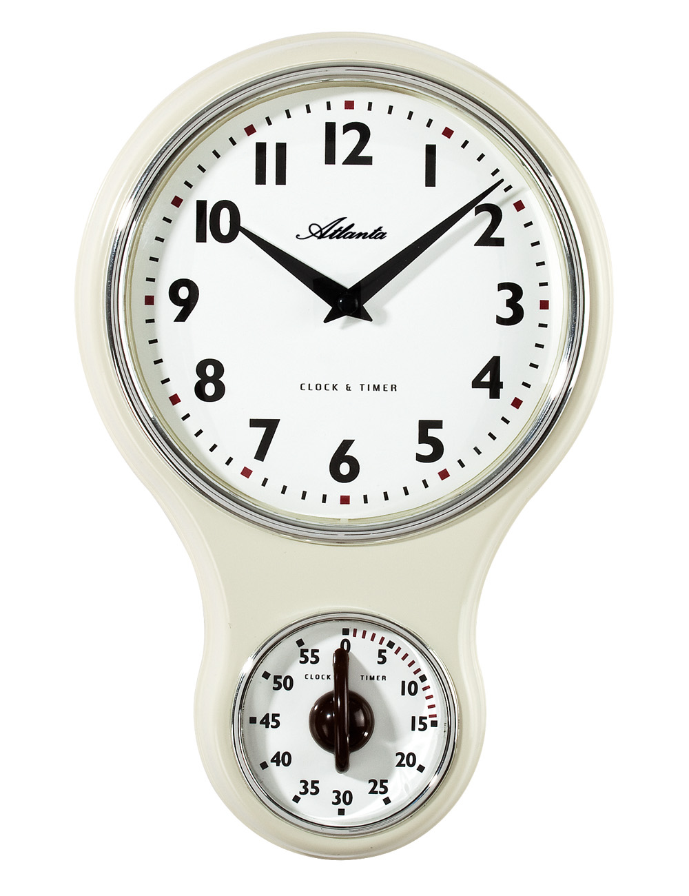 _ Atlanta 6124/0 Küchen-Wanduhr Nostalgie Quarz weiss mit Timer