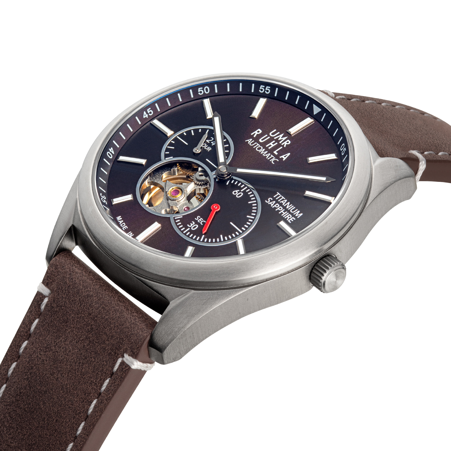 Uhren Manufaktur Ruhla - Automatik-Armbanduhr - Lederband braun
