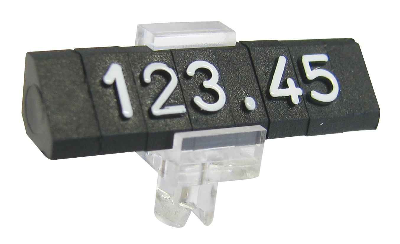 Price tags for insertion. Letter height 4 mm