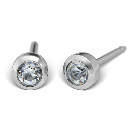 First stud earrings System 75 Gold 585/- GG Cubic Zirconia white 3mm