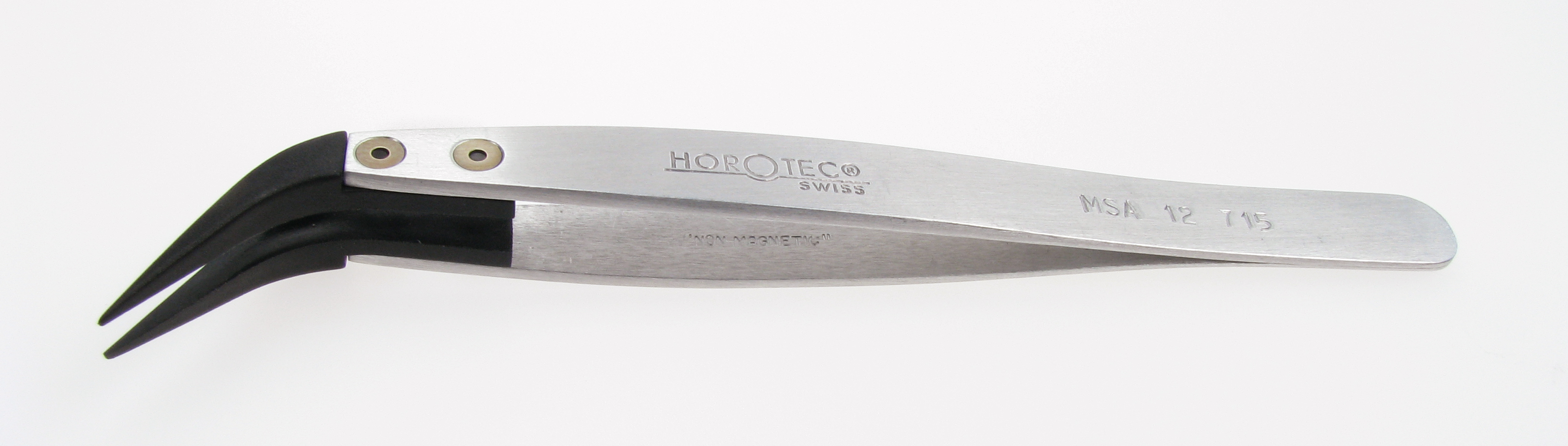 Aluminium forceps with carbon fibre tips, crescent shape, Horotec