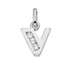 letter hanger zilver 925/-   V, zirkonia