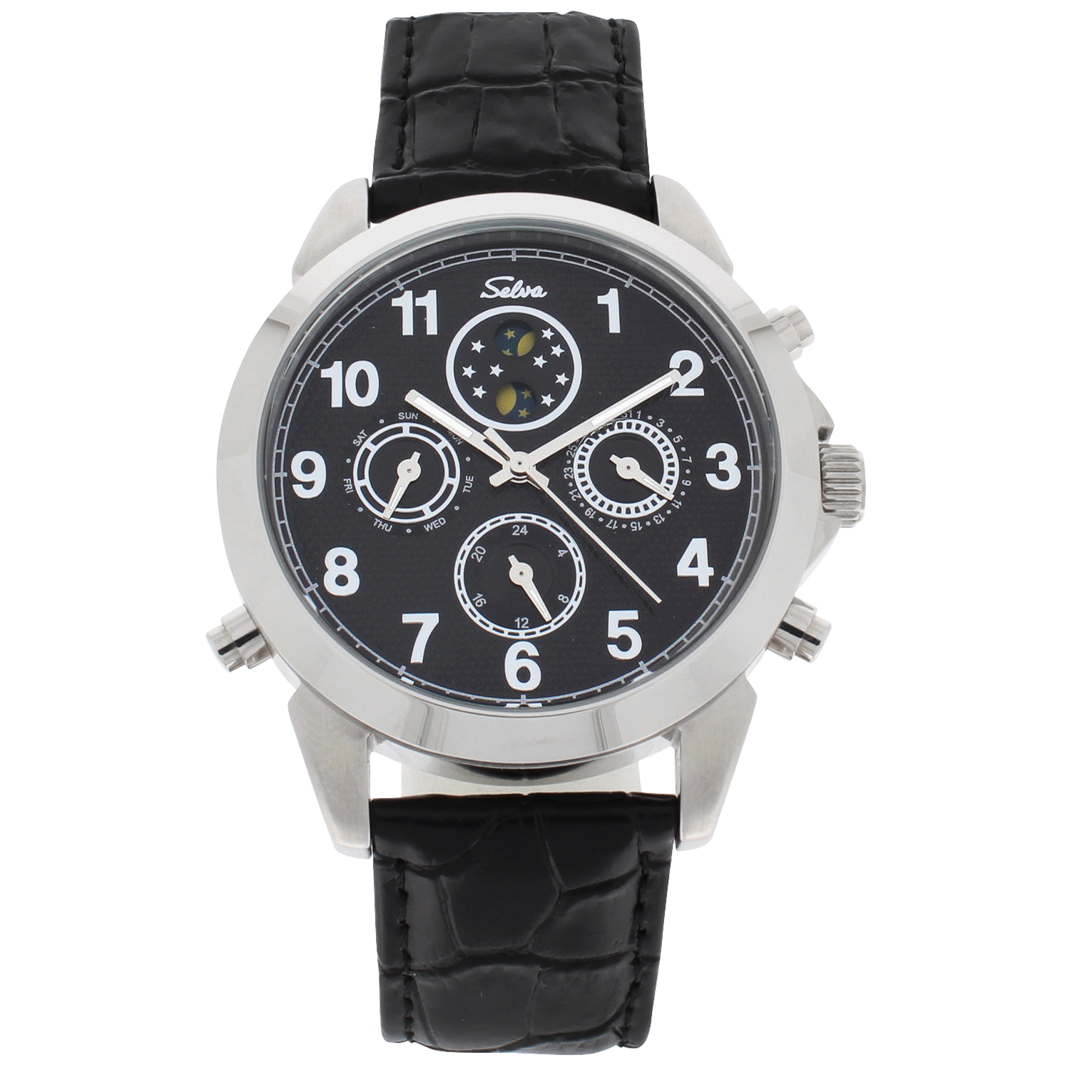 SELVA Men's Watch »Santos« - sun/moon - black dial