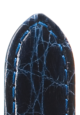Leather band crocodile, 12mm, sewn, dark blue