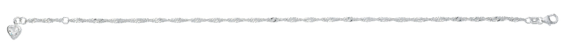 Fußkettchen Silber 925/-, Singapur 25cm mit Herzanhänger, Zirkonia