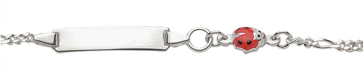 ID-armband 2 stuks zilver 925/-, Figaro 16cm met lieveheersbeestje hanger geëmailleerd