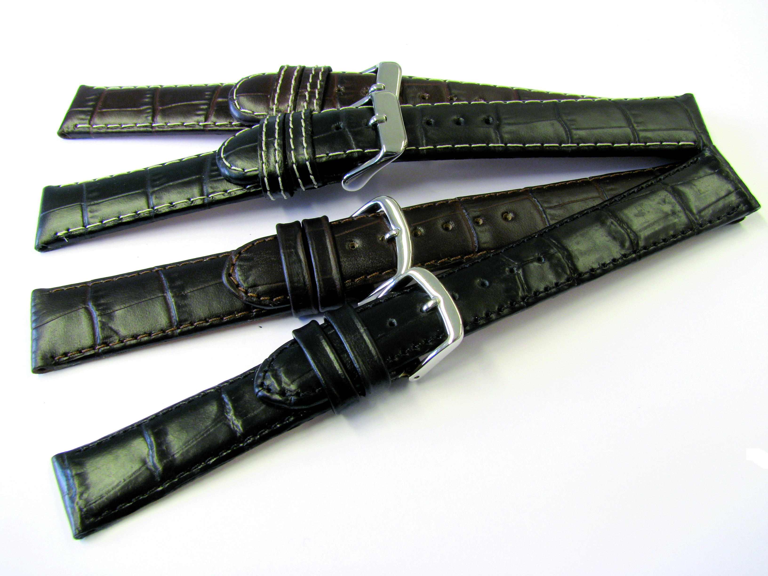 Lederbänder 10er-Karte Kalb Louisianakroko 18-22mm schwarz, dunkelbraun mit Krokoprägung