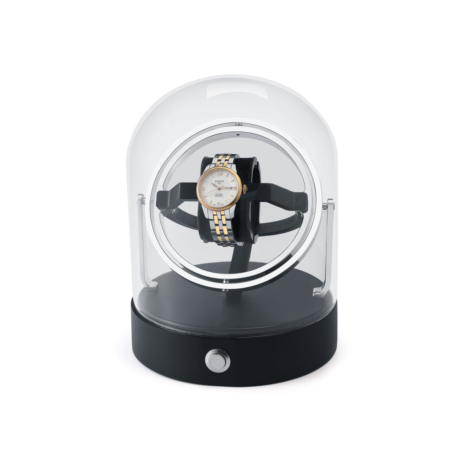 ONE OF THE MOST BEAUTIFUL: 360° watch winder with real glass dome and metal base - silver