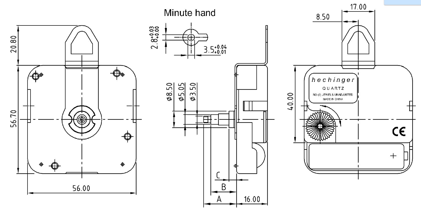 Kwarts uurwerk Hechinger WX, wwl 14,5mm