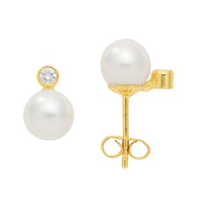 Ear studs gold 333/GG, zirconia/cultured pearl 7.00 mm