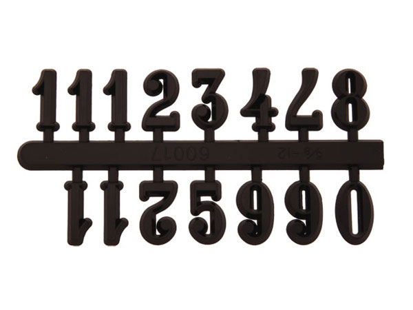 Cijferset 1-12 kunststof zwart 20mm Arabische cijfers