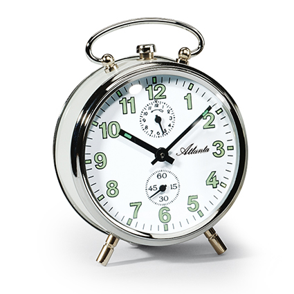 Atlanta 1065/0 white Mechanical alarm clock with luminous numbers